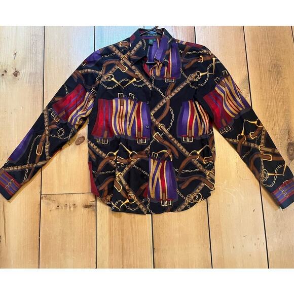 Lauren Ralph Lauren Women's Equestrian Bridle Horse Button Up Shirt. Small VTG? - Picture 4 of 9